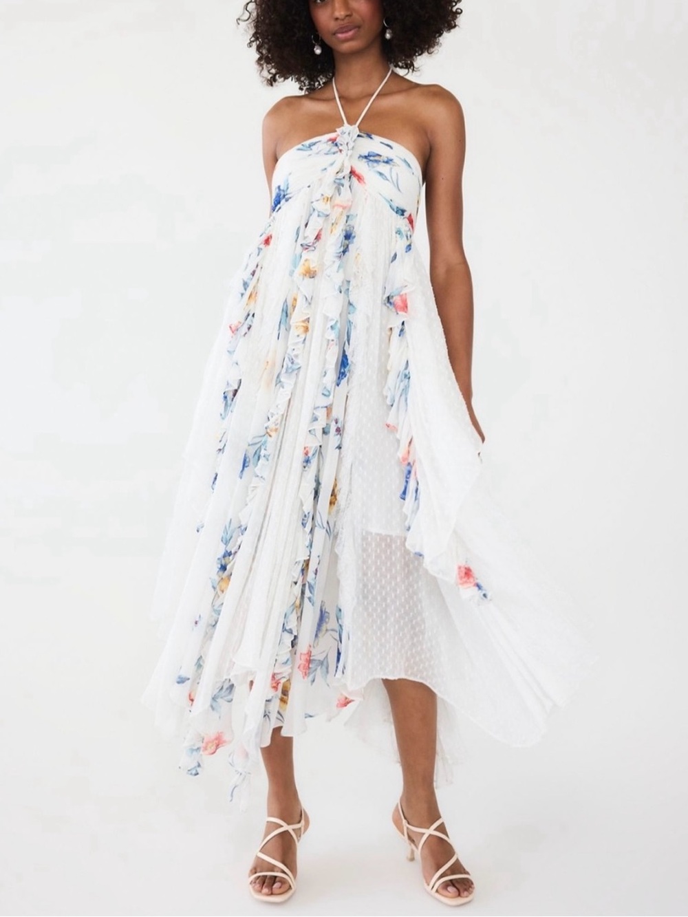 Free People White Floral Garden Party Halter Maxi Dress